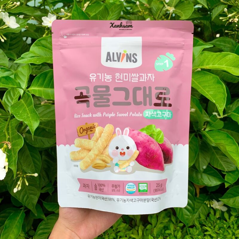 Bánh gạo lứt ăn dặm hữu cơ HACCP cho bé vị khoai lang tím Alvins 25g - Gói - Hình ảnh 2