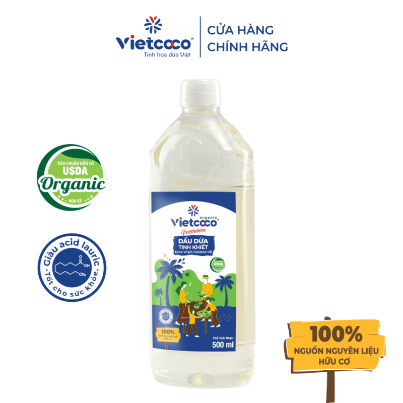 Dầu dừa tinh khiết hữu cơ USDA VietCoco 500ml - Chai