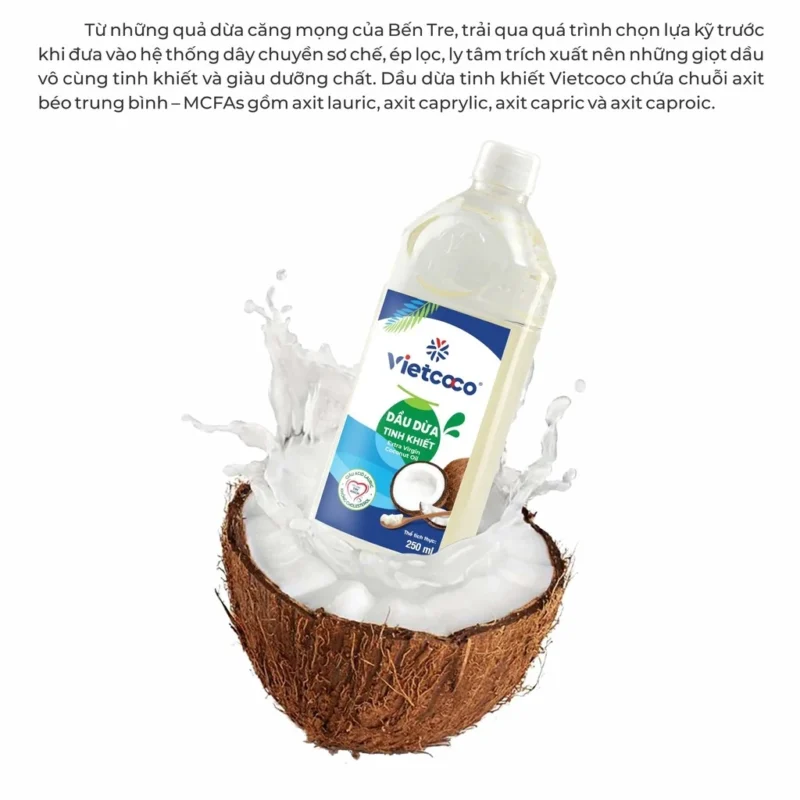 Dầu dừa tinh khiết hữu cơ USDA VietCoco 250ml - Chai - Hình ảnh 3