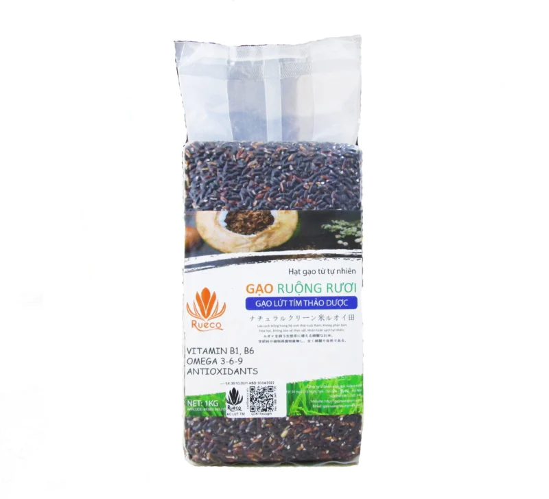 Gạo lứt tím lúa Rươi hữu cơ TCVN Kiến Quốc 1kg - túi