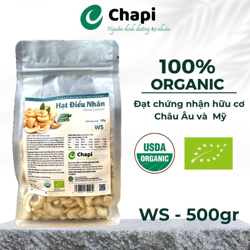 Hạt điều tươi hữu cơ vỡ đôi 500gr - Gói